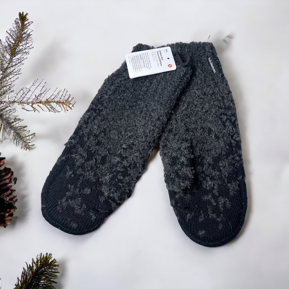 Lululemon Ombre Knit Textured Mittens Merino Wool Black Graphite Grey M L Nwt - Picture 6 of 11